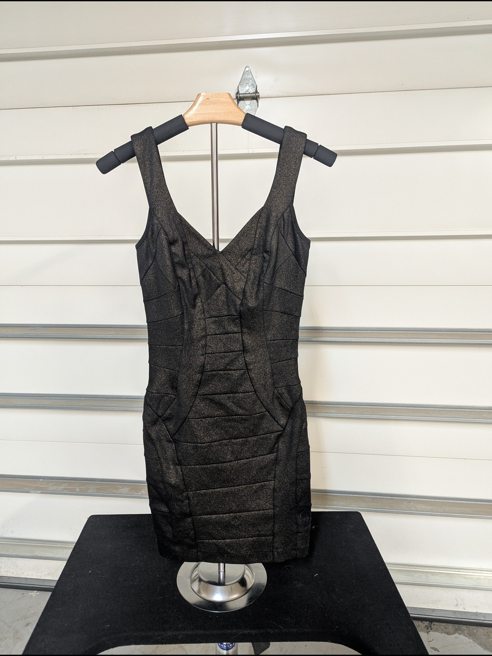 Bardot Black And Gold Sleeveless Bandage-Style Mini Dress